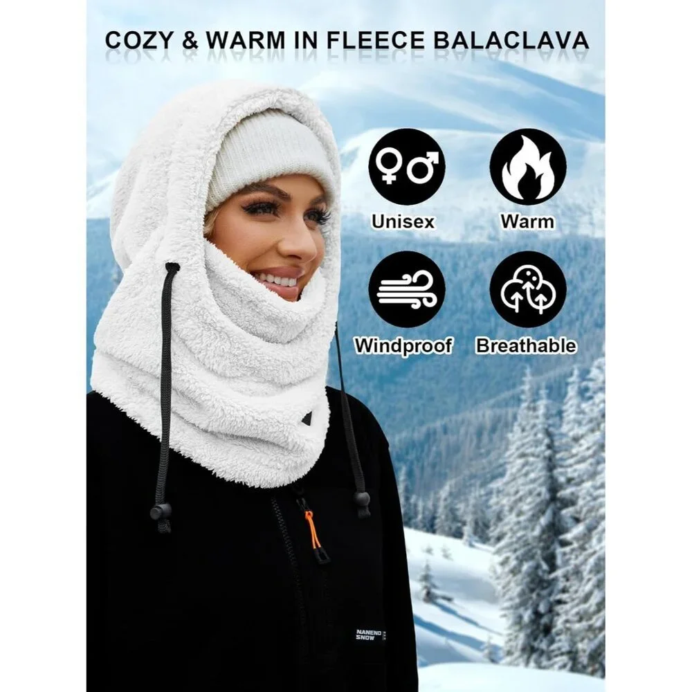 Women's White Winter Face Masks Windproof Scarf Cold Weather Hat Neck Warmer